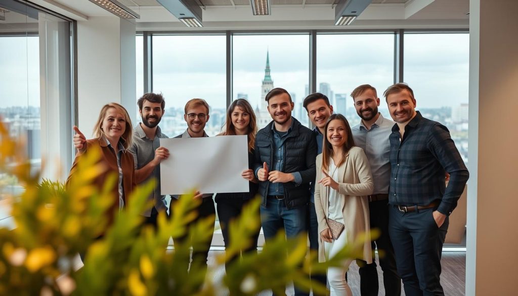 German tech startup team celebrating successful Poland company formation in Warsaw German tech startup team celebrating successful Poland company formation in Warsaw